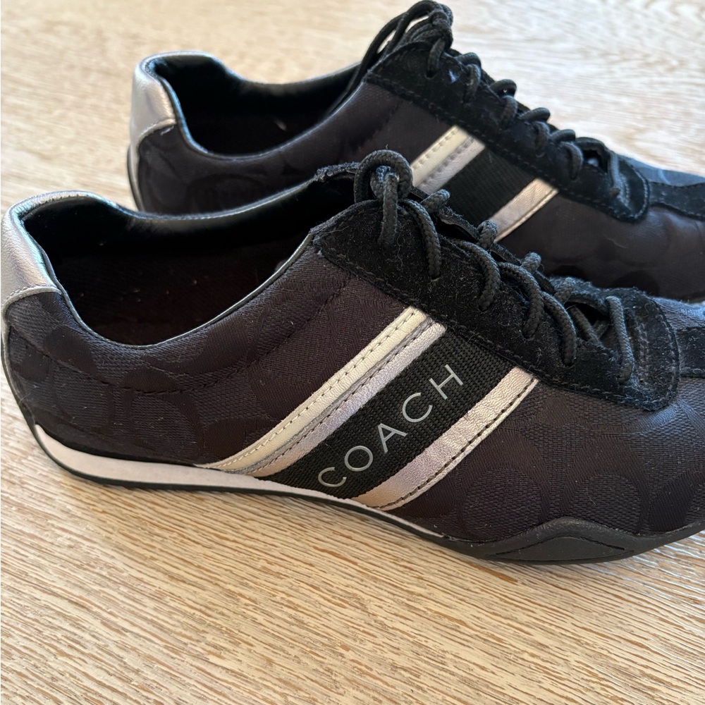 Coach Black Sneakers Branded Silver Strips Suede Accents. - Picture 6 of 7